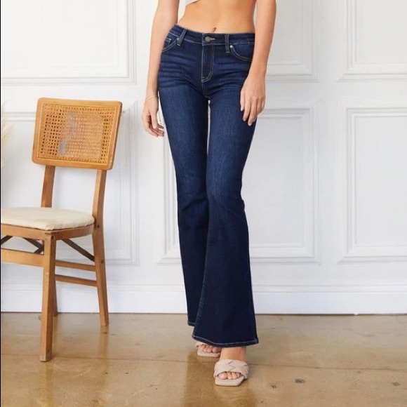 KanCan Dark Mid Rise Flares - Picture 1 of 7